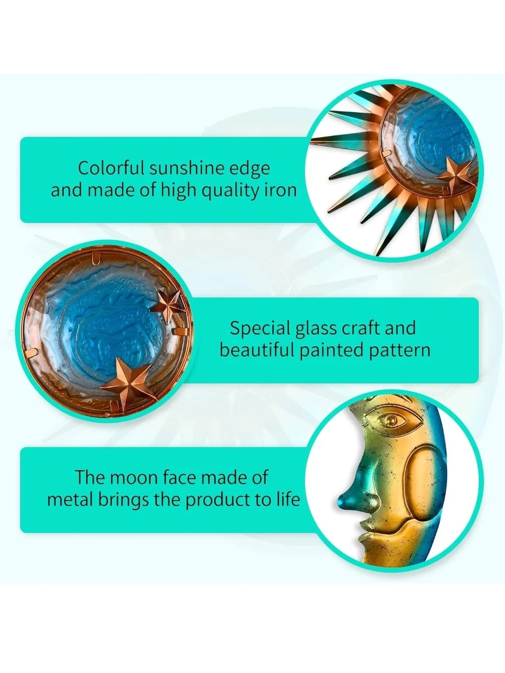 Sun and Moon Metal Wall Art - Turquoise and Copper Home Decor